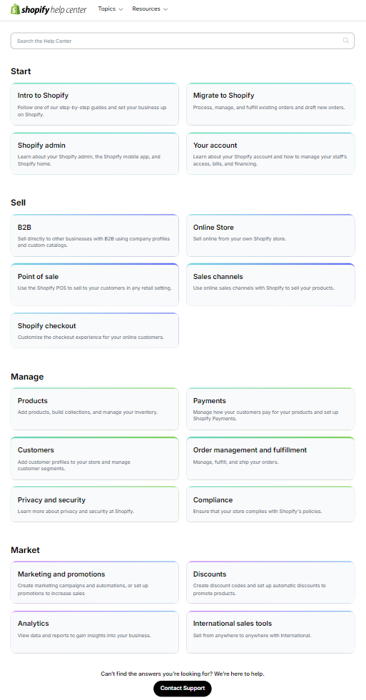 shopify help center